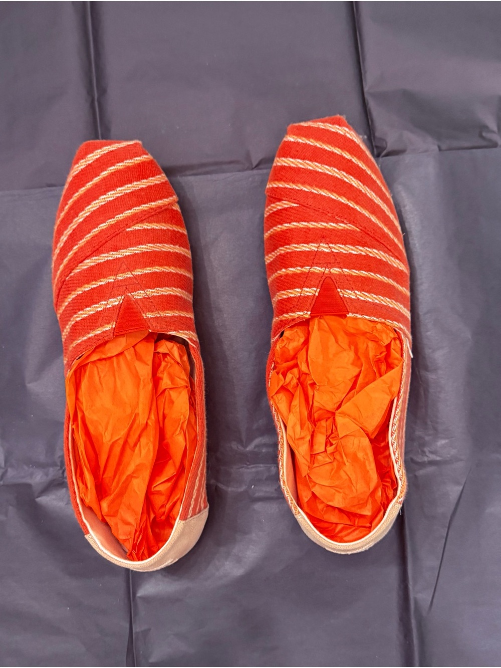 Striped Orange and White Canvas Slip-On Espadrilles